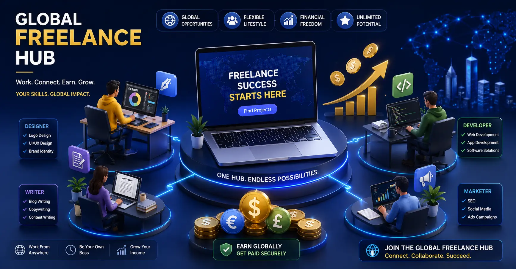 Freelancing as one of the top 5 ways for earning money online through remote digital services