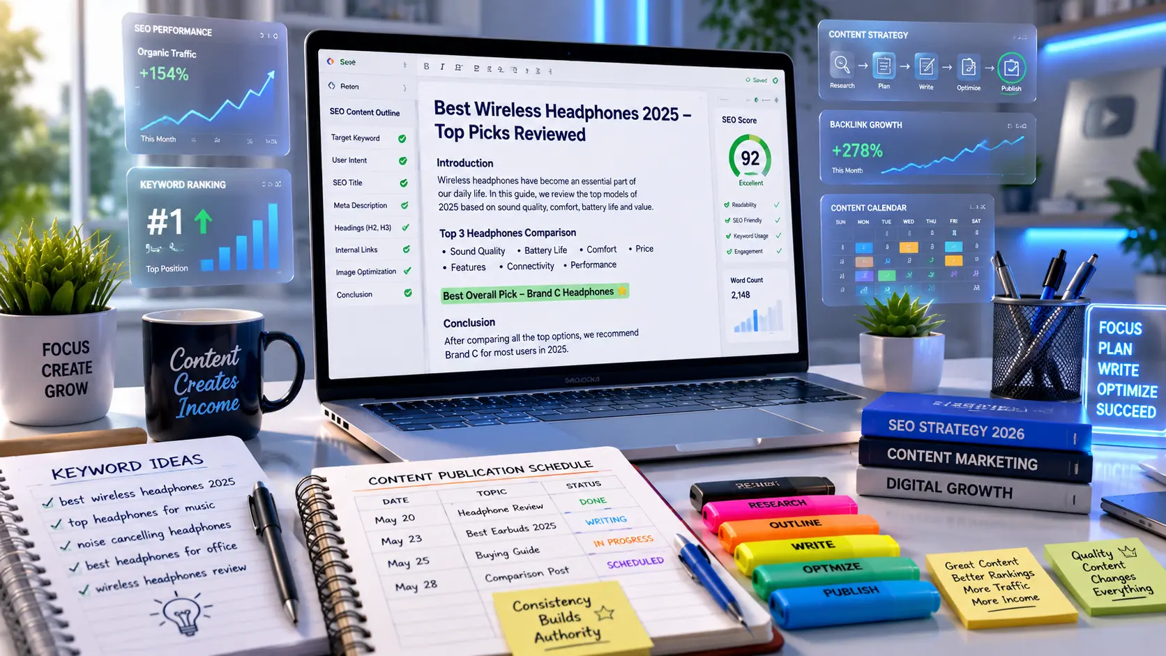 SEO content writing workspace setup for amazon affiliate content writing