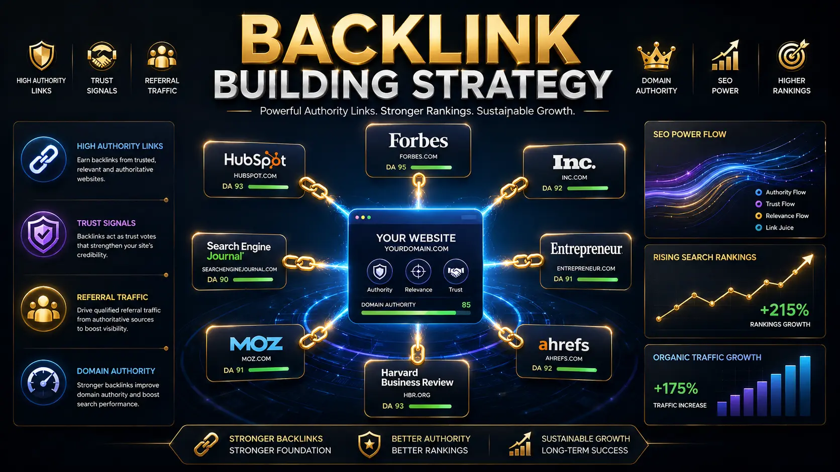 Backlink building strategy showing authoritative sites linking to your website | Webtricker