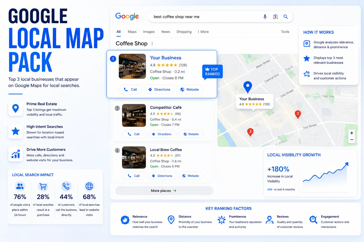 Google local map pack showing a top-ranked business — local SEO result | Webtricker
