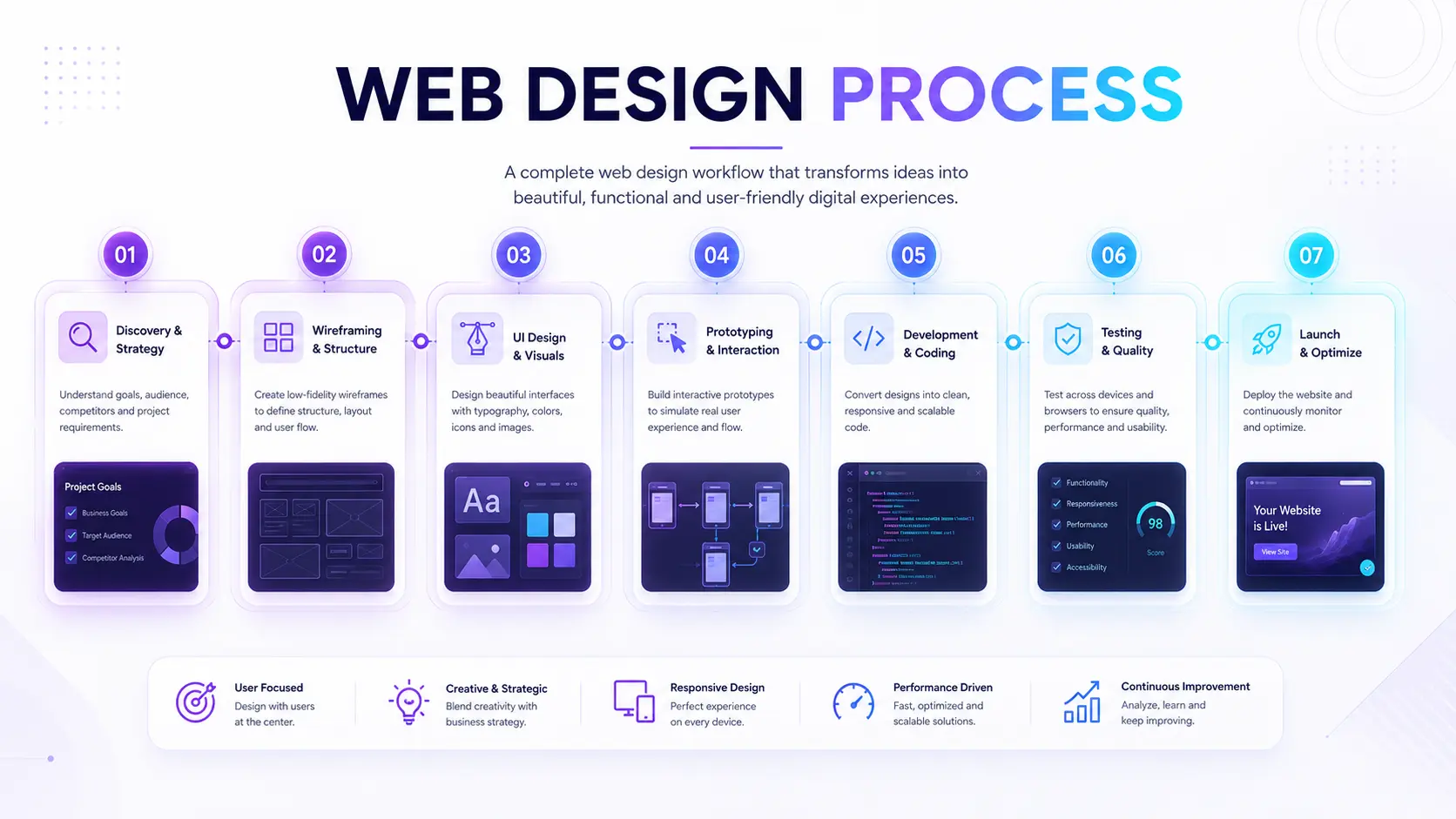 The web design process flow from discovery to final launch | Webtricker