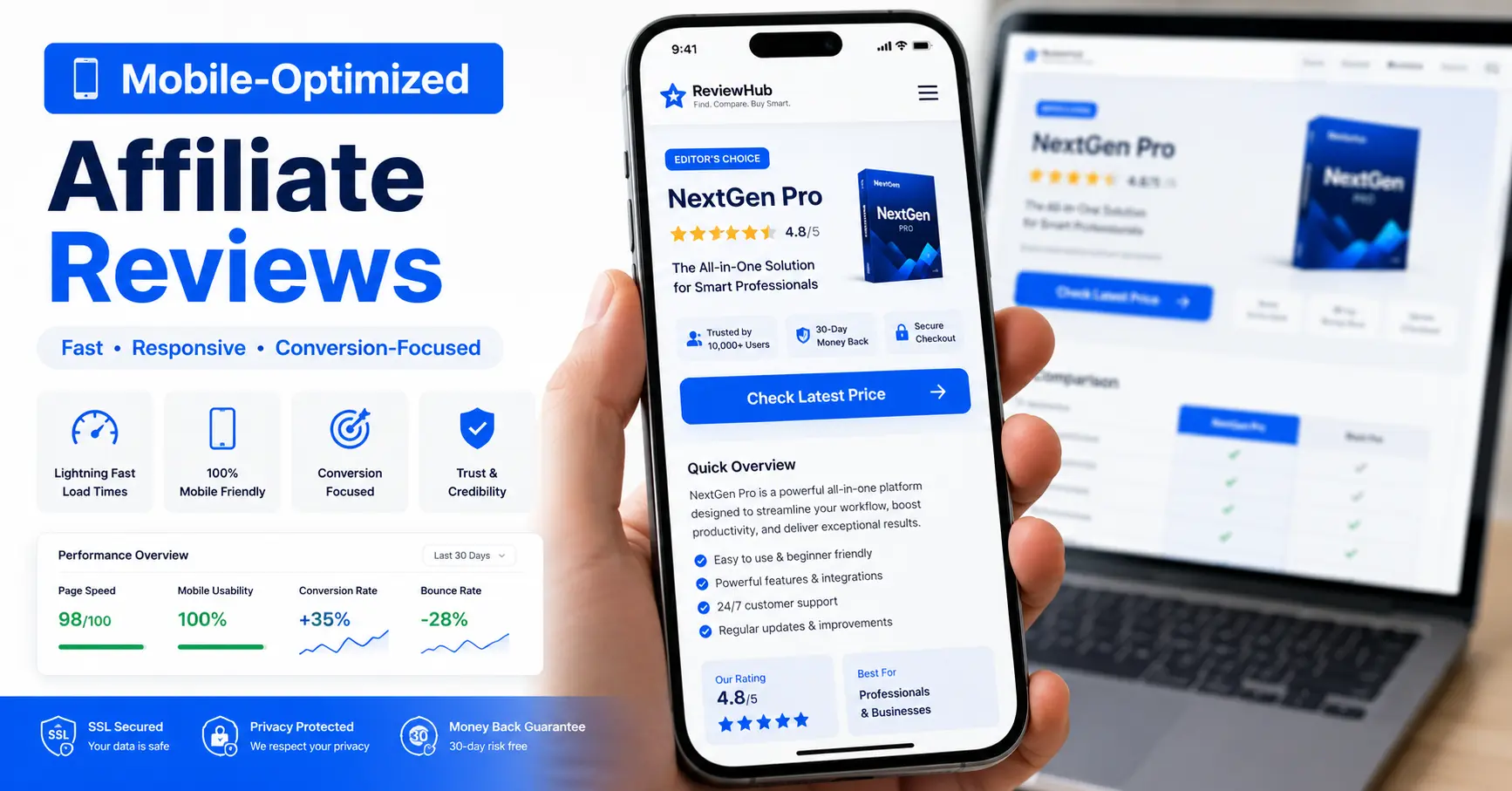 Mobile-Optimized Affiliate Review Page Design Mobile-optimized affiliate review page design with responsive layout and conversion-focused CTA buttons