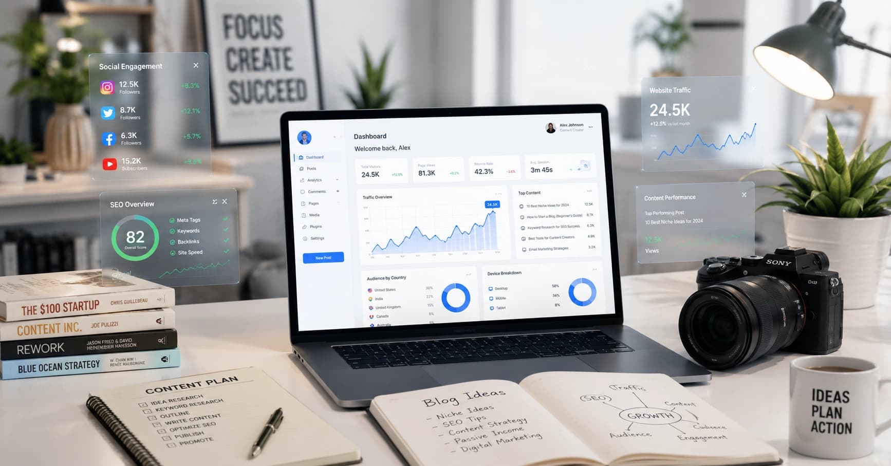 Professional Blogging Setup Content creation and niche blogging workspace representing one of the top 5 ways for earning money online