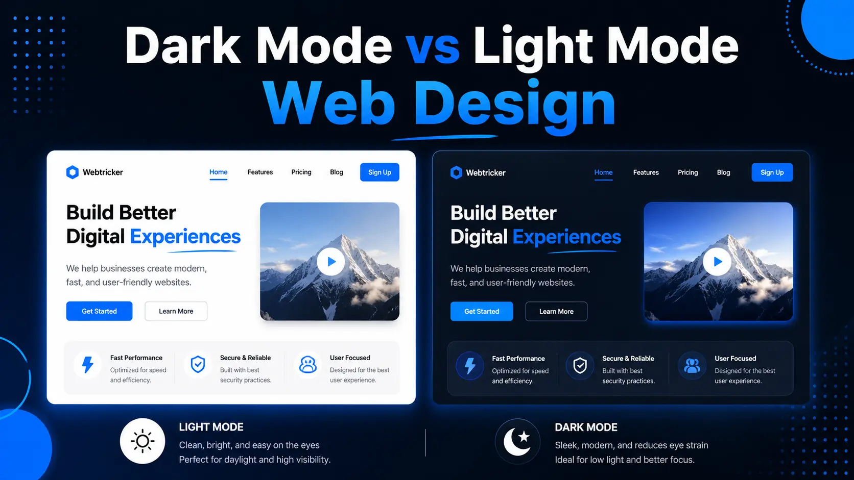 Dark Mode vs Light Mode Web Design | Webtricker Dark mode versus light mode website design comparison