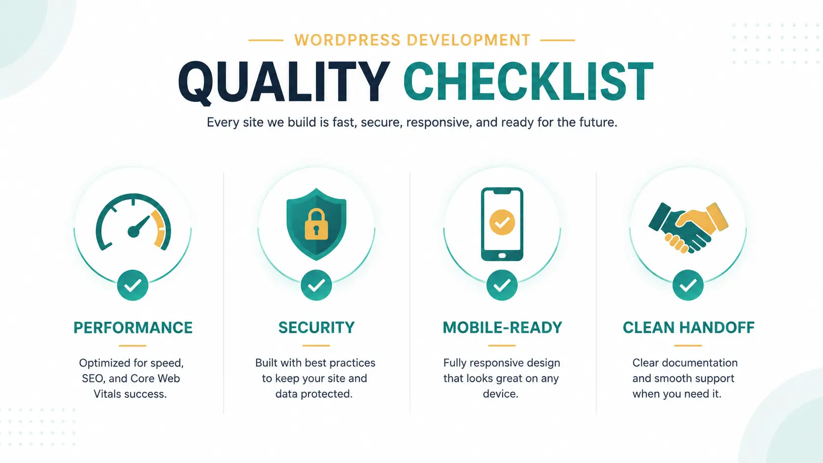 WordPress Development Quality Checklist Four qualities of a high-performing WordPress development build at Webtricker